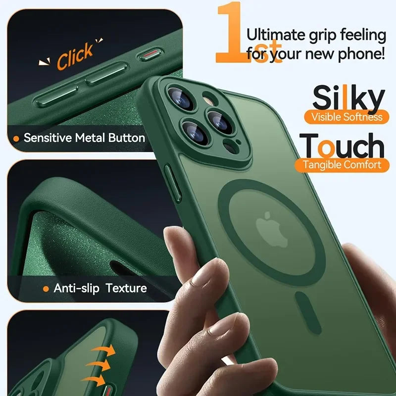 Luxury Frosted Phone Case for Iphone 17 17E 16E 16 15 14 13 12 11 Pro Max plus Air for Magsafe Matte Transparent Magnetic Cover